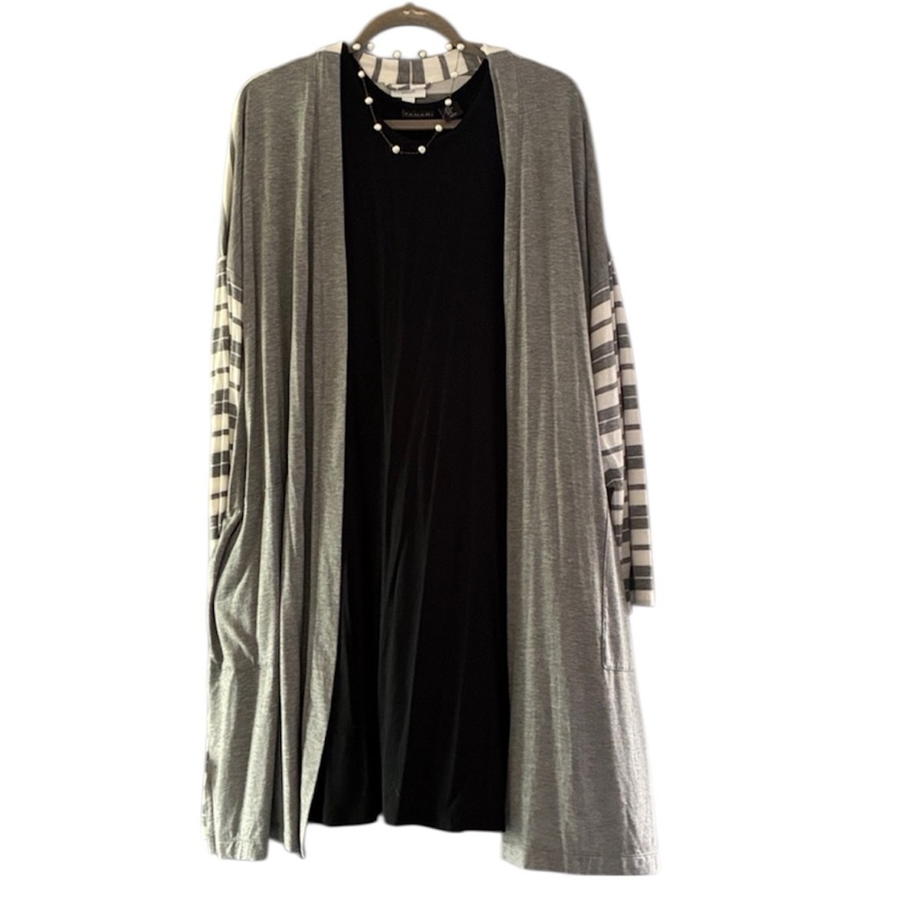 J Jill Gray Striped Open Cardigan 2/4 sleeve size 2X